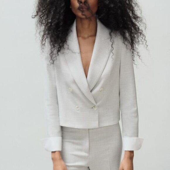 ZARA DOUBLE BREASTED CROPPED BLAZER - Picture 1 of 9